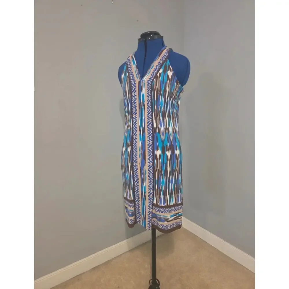 NWOT Michael Kors Blue, Brown & White Printed Midi Dress S / US 4-6